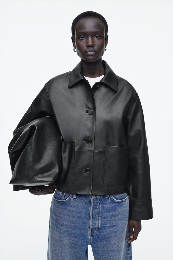 Boxy Collared Leather Jacket from COS