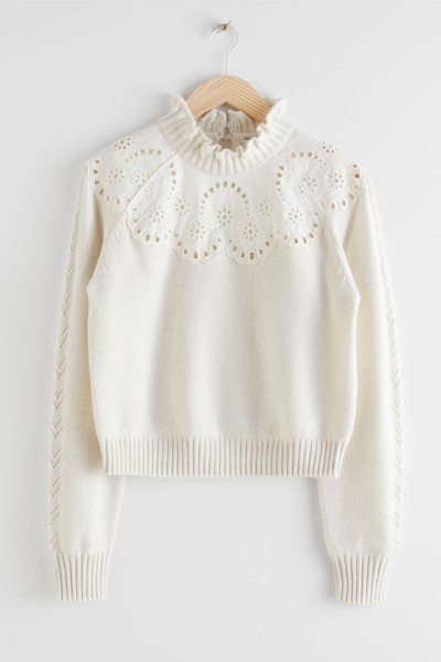 Wool Blend Scalloped Sweater