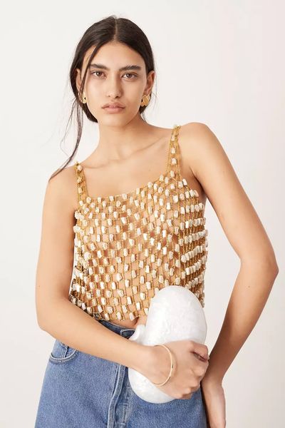 Embellished Pearl And Chain Sleeveless Crop Top, £90.25 (was £95)