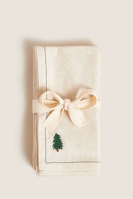 Set Of 4 Cotton Rich Christmas Tree Napkins from Marks & Spencer