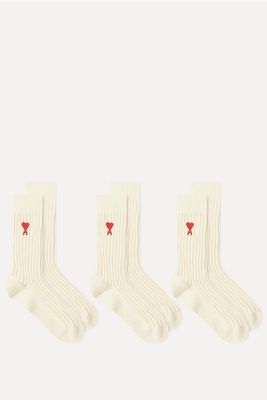 Three-Pack Logo-Embroidered Ribbed Cotton-Blend Socks from Ami