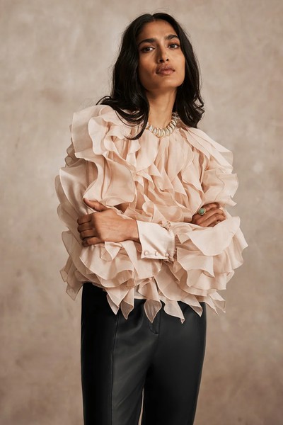 Neutral Organza Ruffle Blouse from Mint Velvet