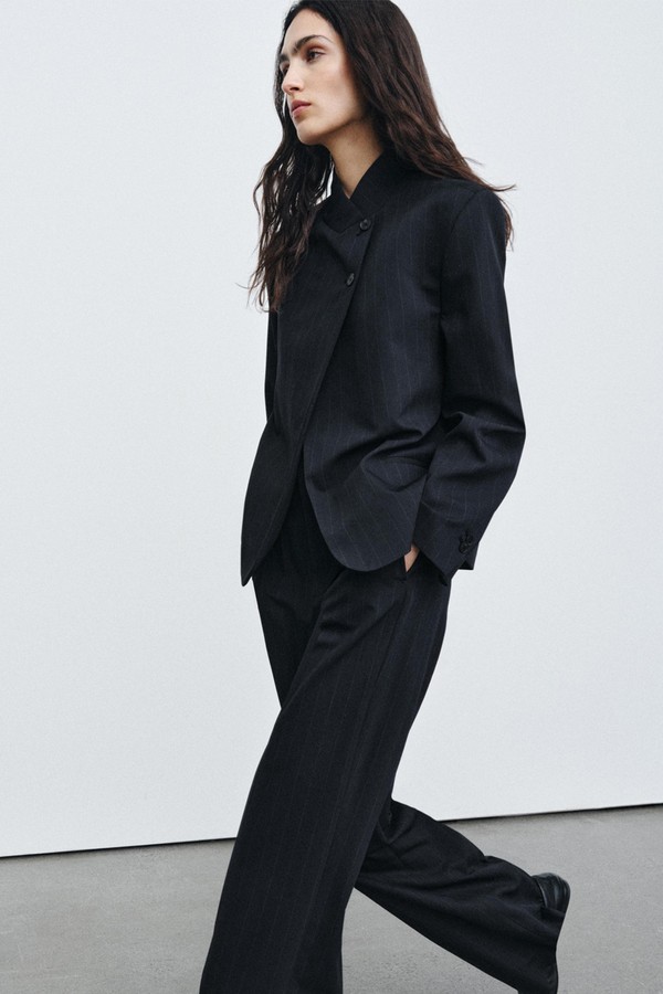 High Neck Pinstripe Blazer