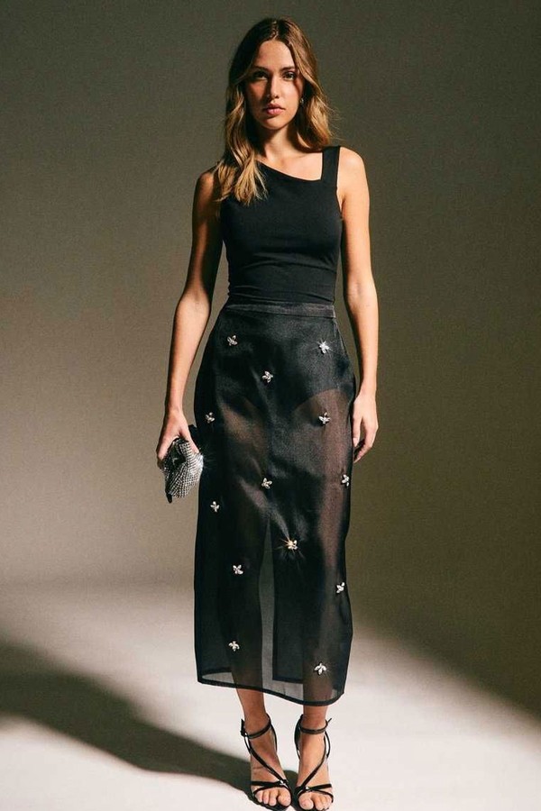 Organza Gem Embellished Sheer Midi Skirt from New Look