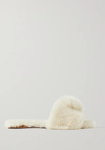 Foxy Pompom-Embellished Shearling Slides from Aquazzura