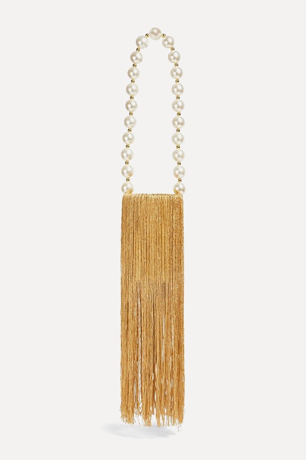 Weeping Embellished Fringed Satin Shoulder Bag from Vanina