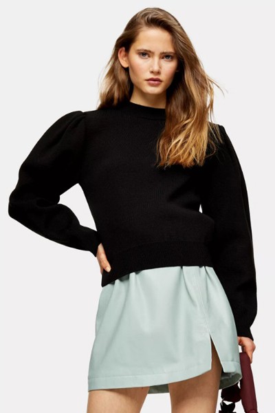 Black Pleated Sleeve Sweatshirt