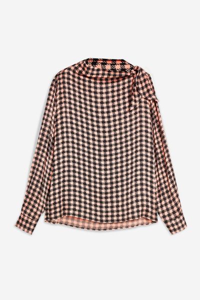 Check Pussybow Blouse from Topshop