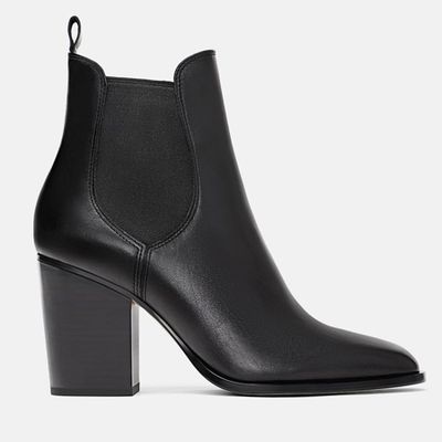 High Heel Stretch Leather Ankle Boots from Zara