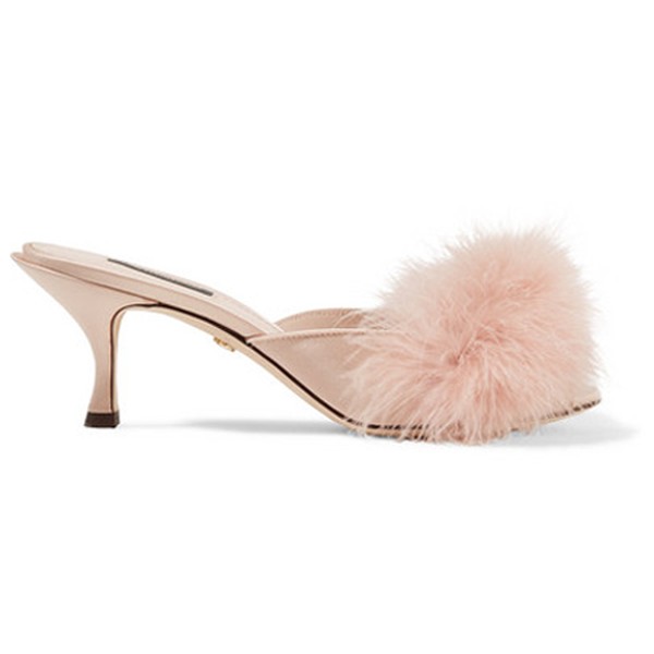 Keira Feather-Embellished Satin Mules from Dolce & Gabbana