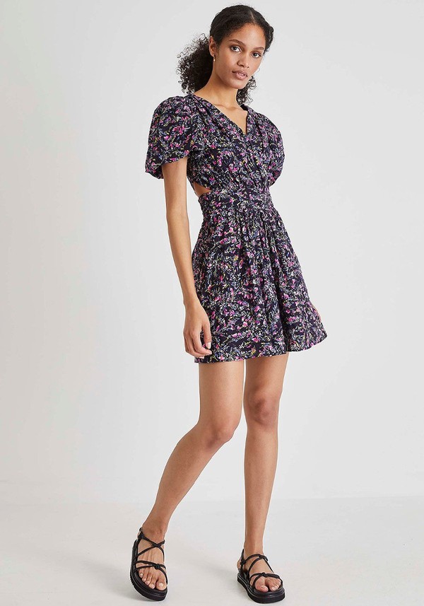Flores Cotton V Neck Mini Dress