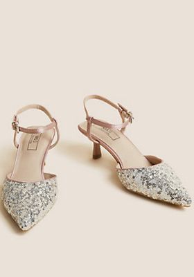 Sparkle Ankle Strap Kitten Heel Shoes