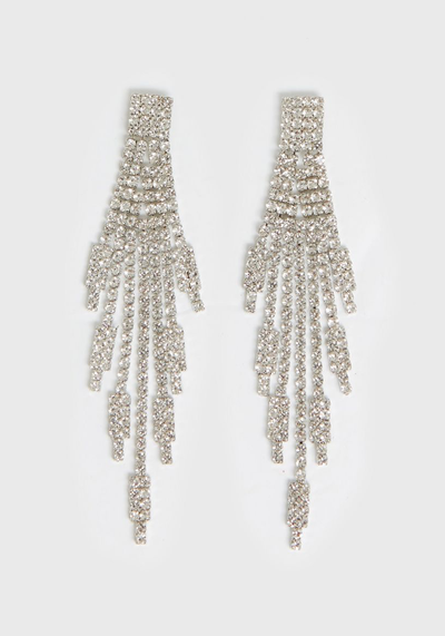 Silver Diamanté Drop Tassel Earrings