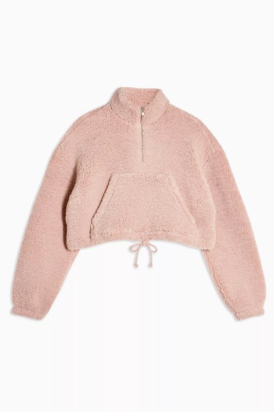 Pink Crop Funnel Borg Jumper