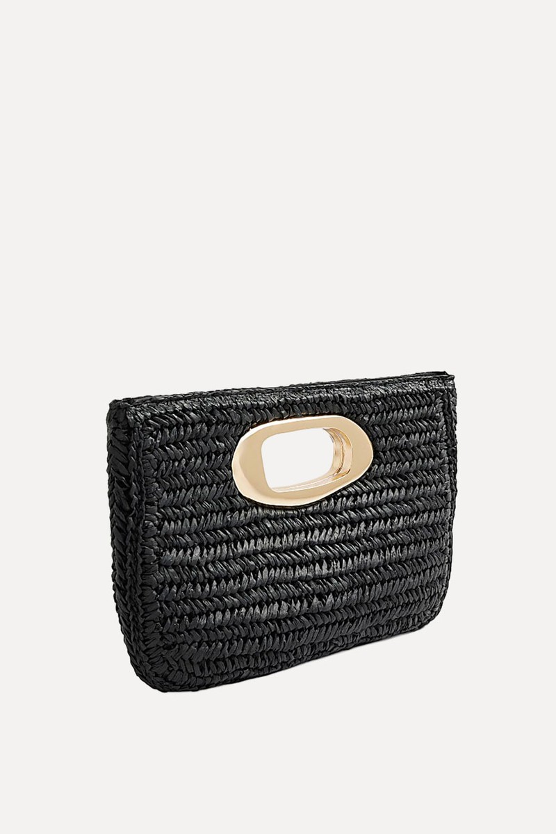 Raffia Metal Handle Clutch Bag from River Island