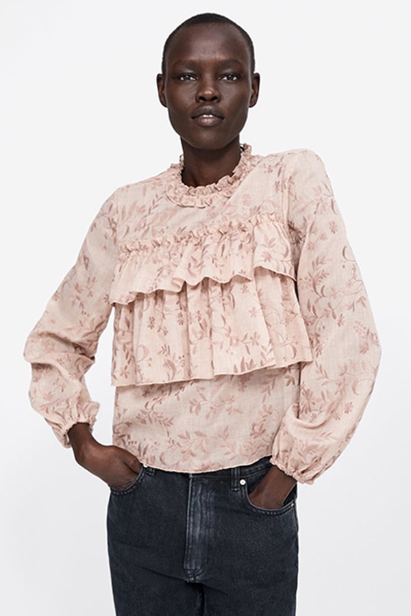 Embroidered Blouse With Ruffles from Zara
