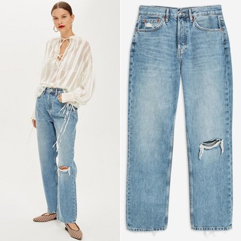 Mid Blue Ripped New Boyfriend Jeans