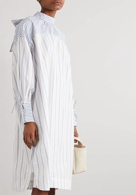 Tie-Detailed Striped Organic Cotton-Poplin Dress from Ganni