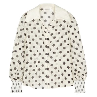 Corsage Lantern Polka-Dot Linen-Blend Shirt from Zimmermann