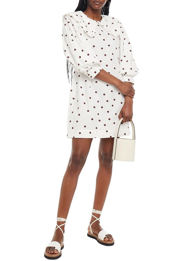 Gathered Polka-Dot Cotton-Poplin Mini Dress from Ganni