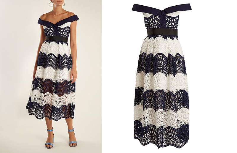 Off-The-Shoulder Guipure-Lace Midi Dress