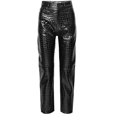 Croc-Effect Leather Tapered Pants from Attico