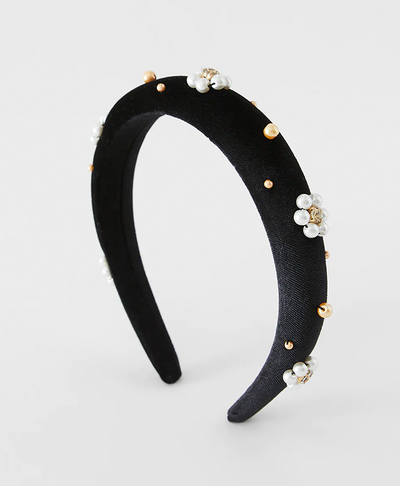 Floral & Faux Pearl Velvet Headband from Zara