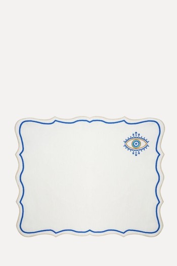 Set Of 2 Evil Eye Embroidery Linen Placemats from KM Home Collection