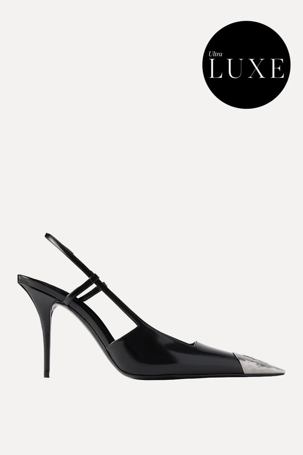 Jeanne Embellished Glossed-Leather Slingback Pumps from Saint Laurent