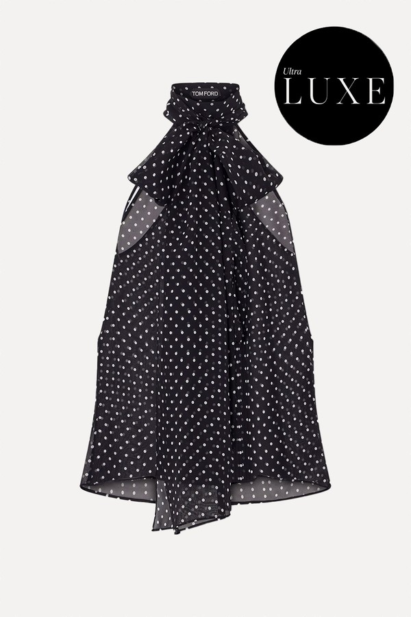 Pussy-Bow Polka-Dot Silk-Georgette Top from Tom Ford