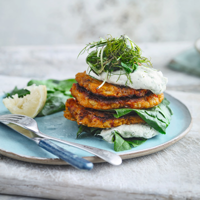 Sweet Potato Cakes With Dill & Cashew Yoghurt