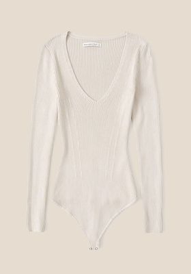 Long-Sleeve Deep-V Sweater Bodysuit