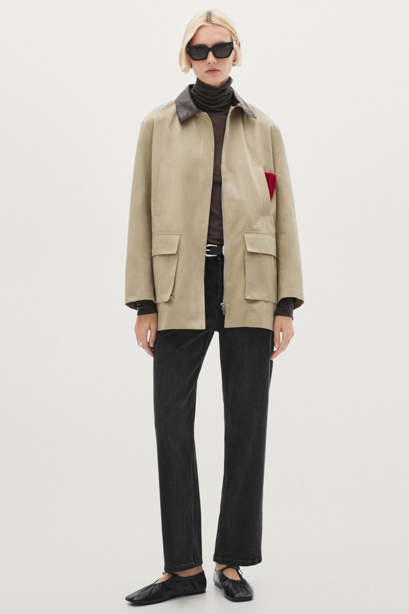 Jacket With Leather Collar Detail from Massimo Dutti