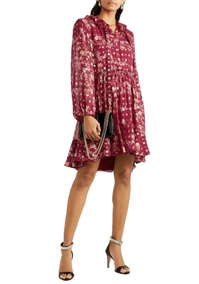 Tie-Neck Ruffled Floral-Print Mini Dress from Chloé