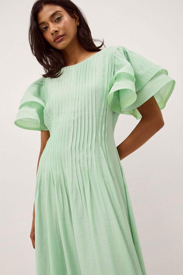 Pelia Flutter Sleeve Pleated Midi Dress from Monsoon
