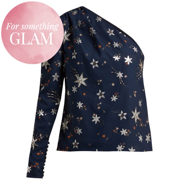 One-Shoulder Star-Embellished Crepe Top from Self-Portrait