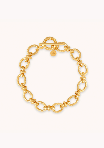 Textured Oval Link T-Bar Bracelet In Gold