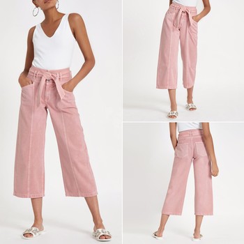 Pink Belted Denim Culottes