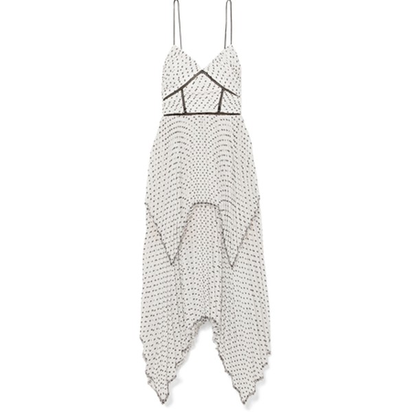 Tiered Pleated Swiss- Dot Chiffon Midi Dress from Self- Portrait 