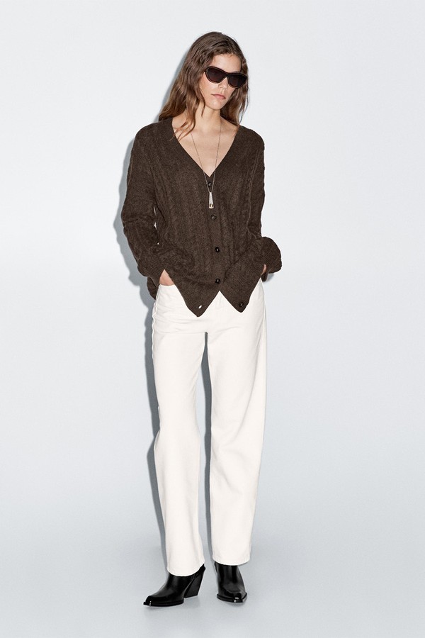 Wool Blend Cable-Knit Cardigan from Massimo Dutti