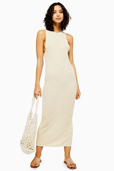 Knitted Natural Yarn Dress With Linen