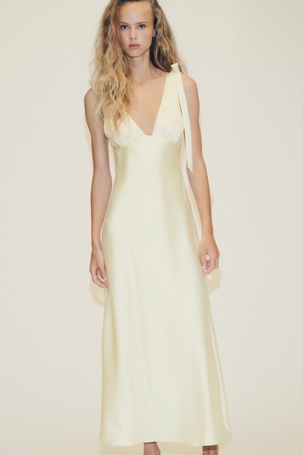 Satin Midi Dress With Bows