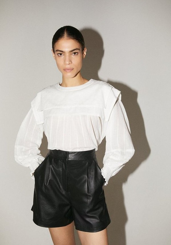 Square Collar Detail Cotton Dobby Top from Warehouse