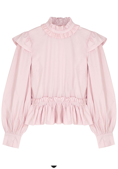 Light Pink Ruffle-Trimmed Cotton Blouse from Ganni