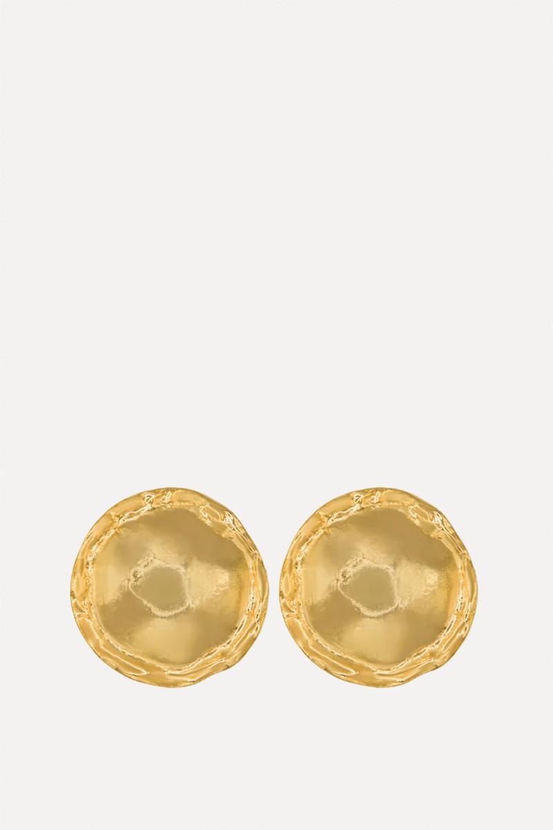 Vintage 1980s Statement Etched Round Clip-On Earrings from Soh Vintage