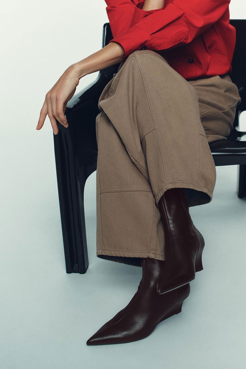 Leather Wedge Heel Ankle Boots from Zara 