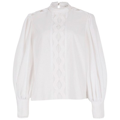 White Curved Lace Long Sleeve Poplin Shirt