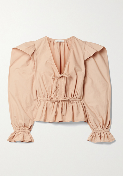 Sabina Ruffled Cotton-Poplin Peplum Blouse from Ulla Johnston