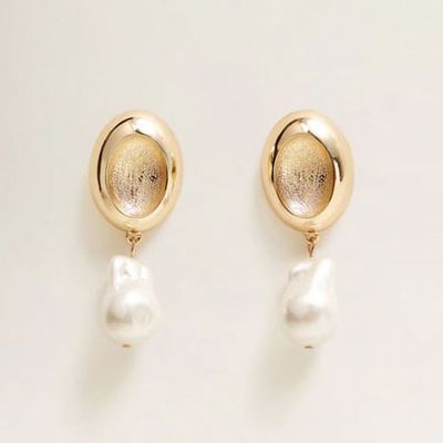 Pearl Detail Metallic Earrings from Mango