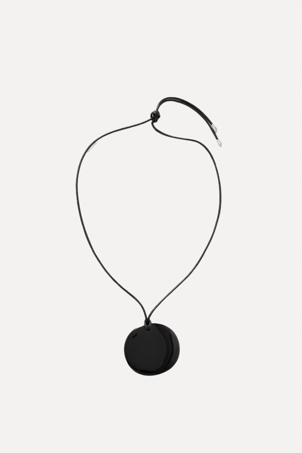 Large Full Moon Cord, Onyx & Silver Necklace from Sophie Buhai